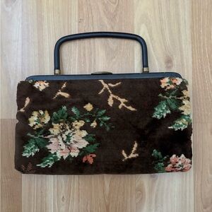Vintage Garay Floral Tapestry Handbag with Black Handle